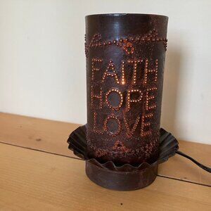 Punched Tin Nightlight Lamp Faith Hope Love Vintage Hand Crafted 5.75" tall